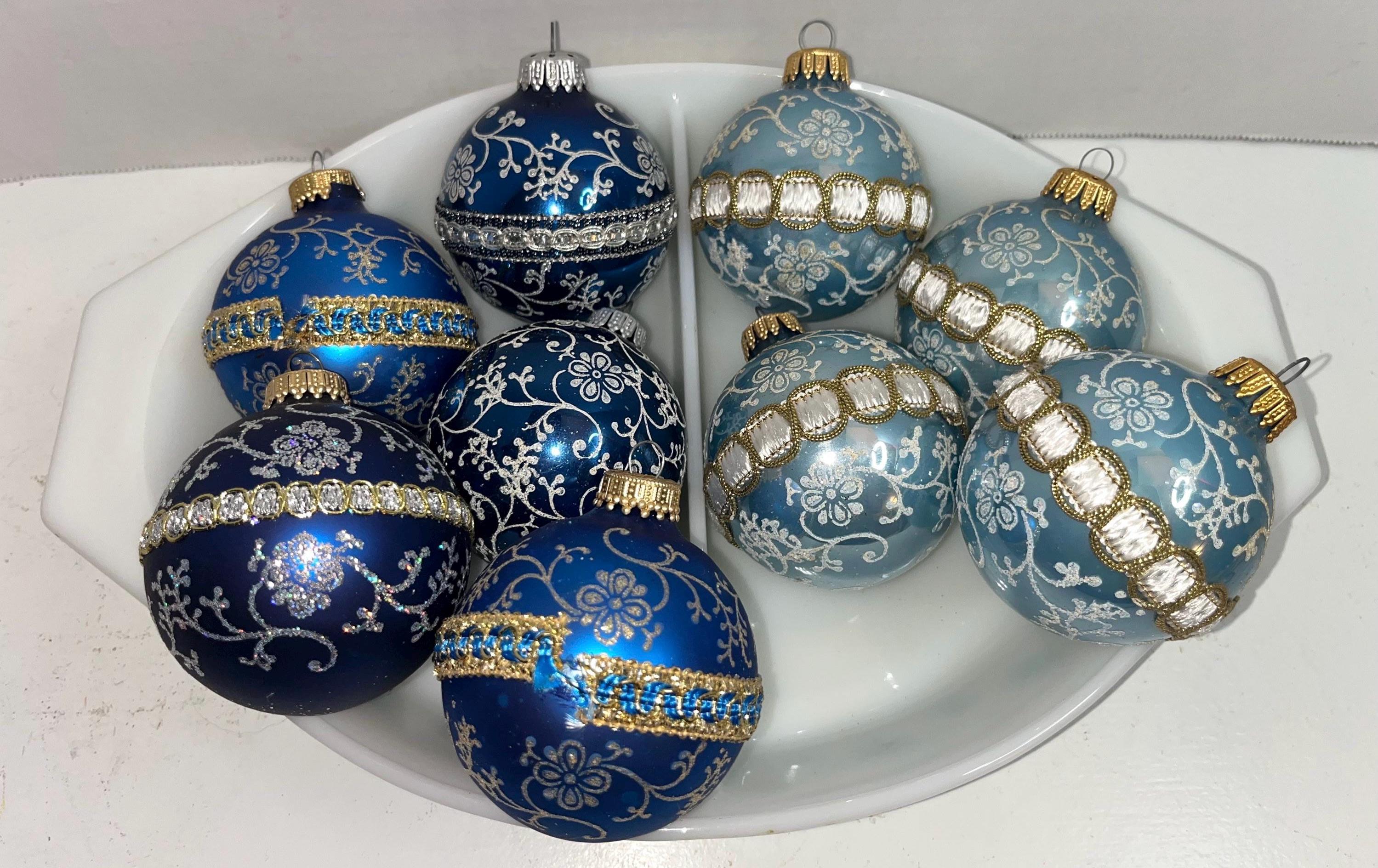 ヴィンテージブルーガラスクリスマスオーナメント – ドイツ風