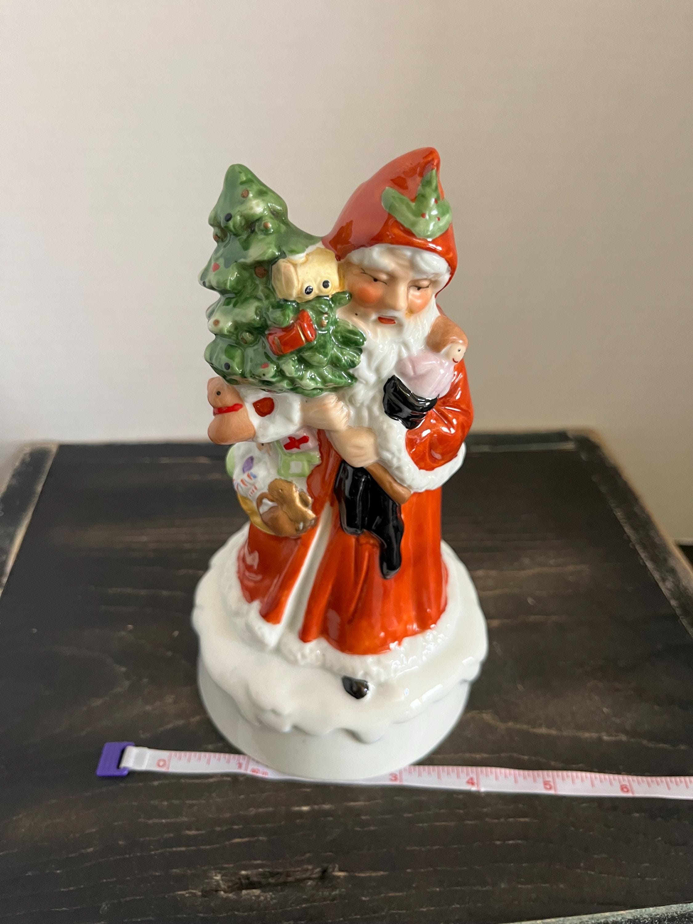 ヴィンテージサンタクロース置物オルゴール、手描きクリスマス装飾