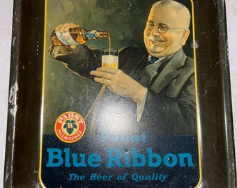 Vintage 1930s Pabst Blue Ribbon Beer Tray, "The Beer of Quality"