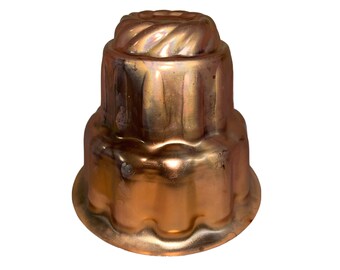 Vintage Copper Fluted Mold with Graduated Sizes Stacked. Great for Jelled Desserts. Ring to Hang