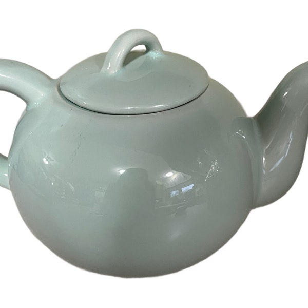 Mid Century Seafoam Green Teapot Vintage USA Pottery Glazed Ceramic Large Teapot, Retro Green Kitchen Decor