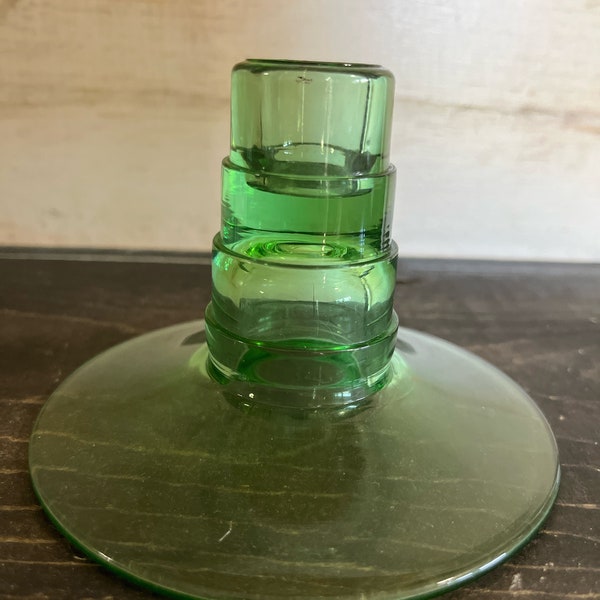One Vintage green uranium/vaseline glass candle holder | glowing glass | depression era