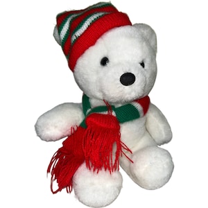 10&quot; VINTAGE CHRISTMAS HAT Cuddle Wit white teddy bear stuffed animal toy plush