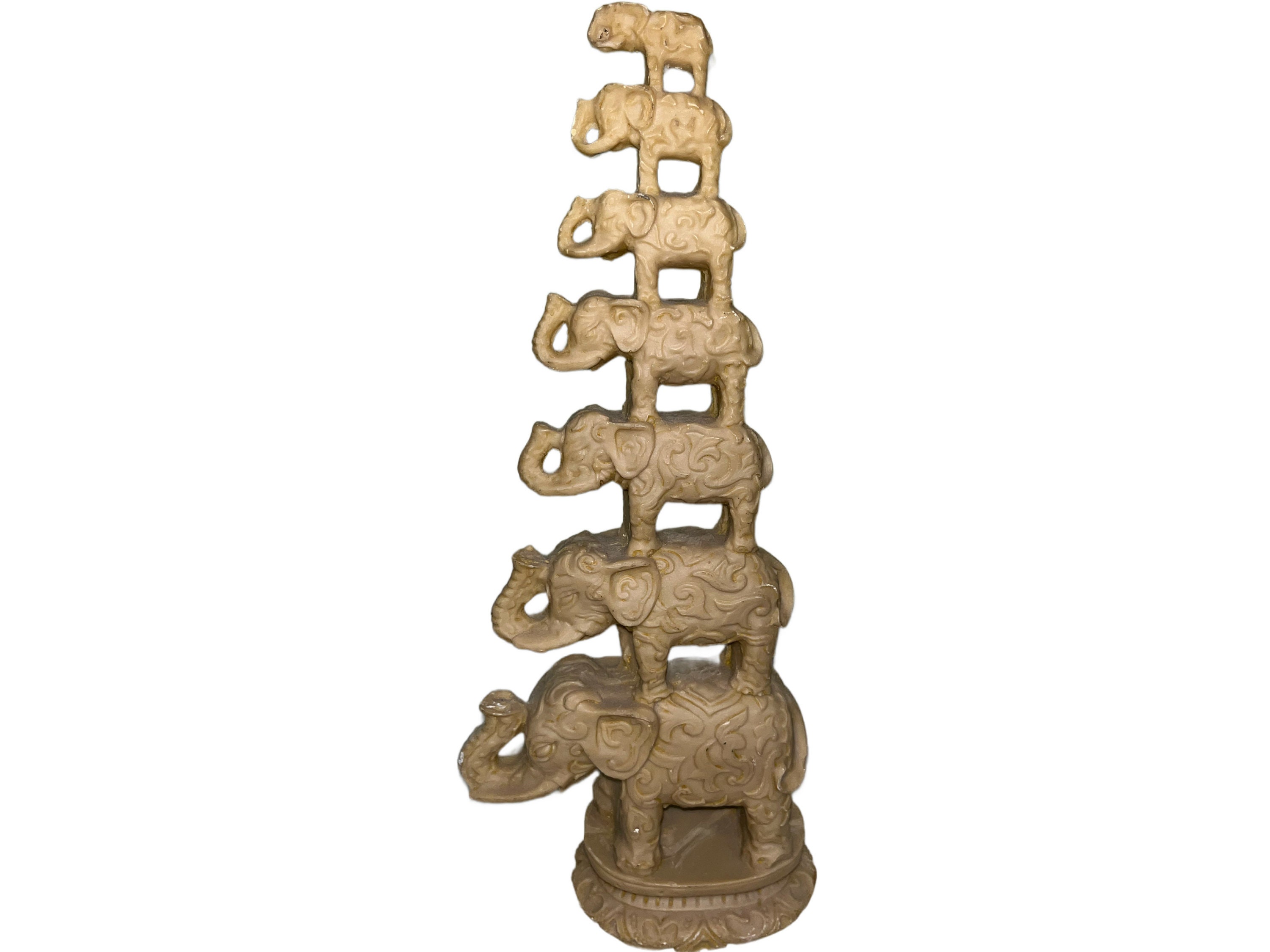 Colonne en bois exotique sculpté motifs éléphants + 1 éléphant d'Asie - Décoration
