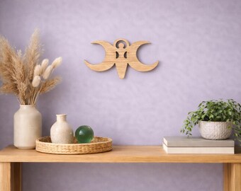 Triple Moon Feminine Goddess Wooden Wall Art Sign Wiccan Pagan Altar Décor