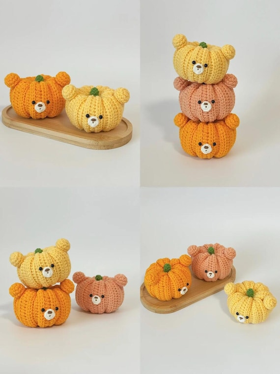 ★ papupo★かぼちゃと仲良しハロウィンクマちゃんとトリプルかぼちゃ★ ハロウィン飾りにも｜かぼちゃくまさんのぬいぐるみ｜秋のお