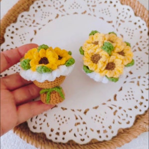 Modello appendiabiti mini bouquet di girasole all'uncinetto, modello all'uncinetto senza cuciture, bouquet portachiavi all'uncinetto, modello di girasole all'uncinetto, regalo all'uncinetto