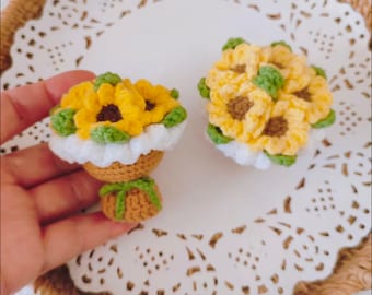 Crochet Mini Sunflower Bouquet Hanger Pattern, No-sew Crochet Pattern, Keychain Bouquet Crochet, Sunflower Crochet Pattern, Crochet Gift