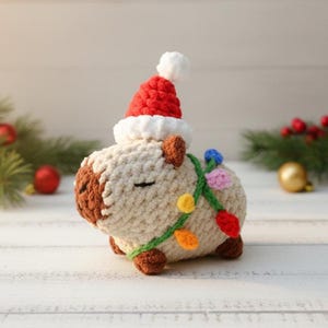 Xmas Capybara Häkelanleitung - No sew Crochet Capybara Xmas Home Decoration - Ornamente häkeln Weihnachtsbaum Dekor - Süßes Weihnachts-Plüschtier