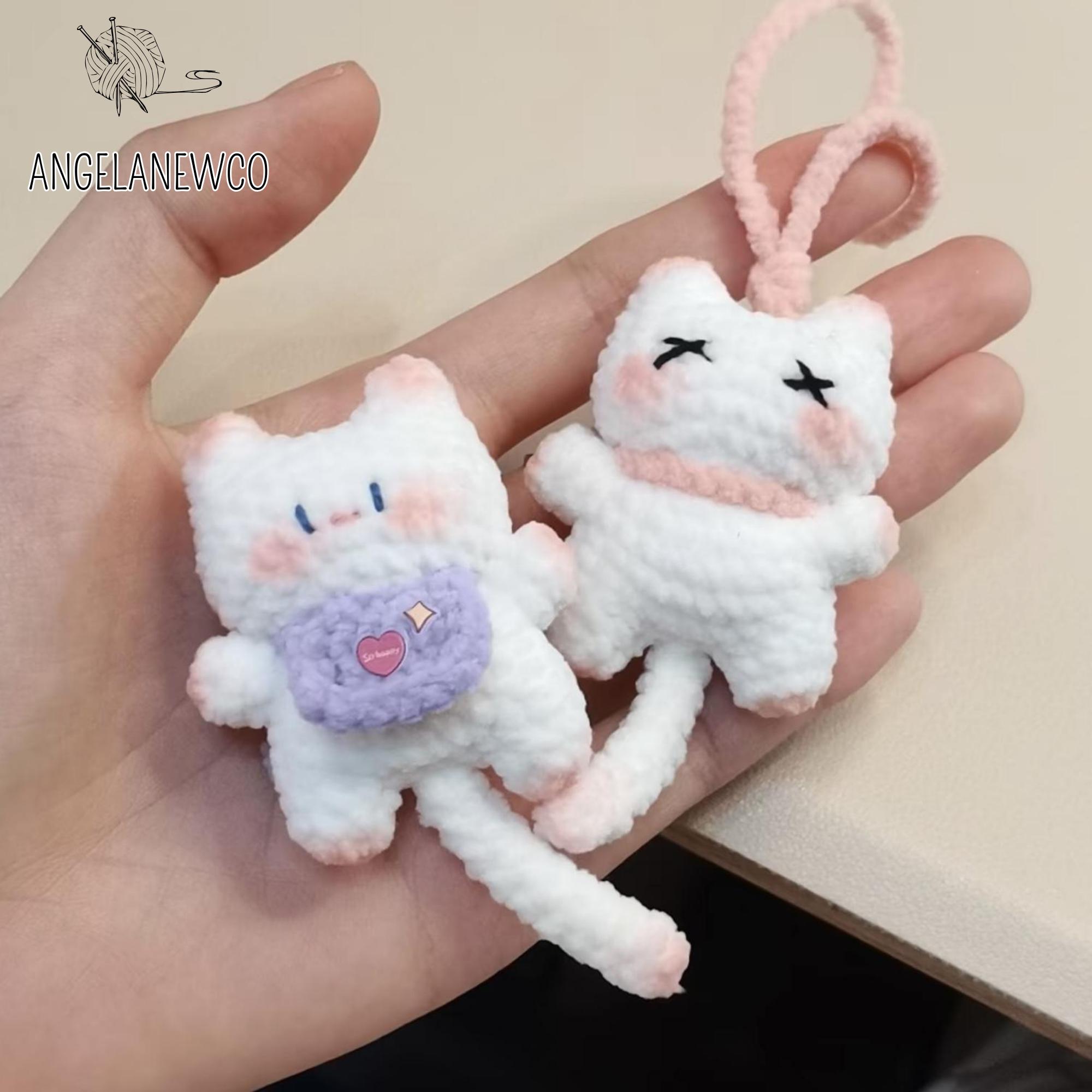 かぎ針編みの子猫キーホルダーPDFパターン、ミニ猫の編みぐるみの編み