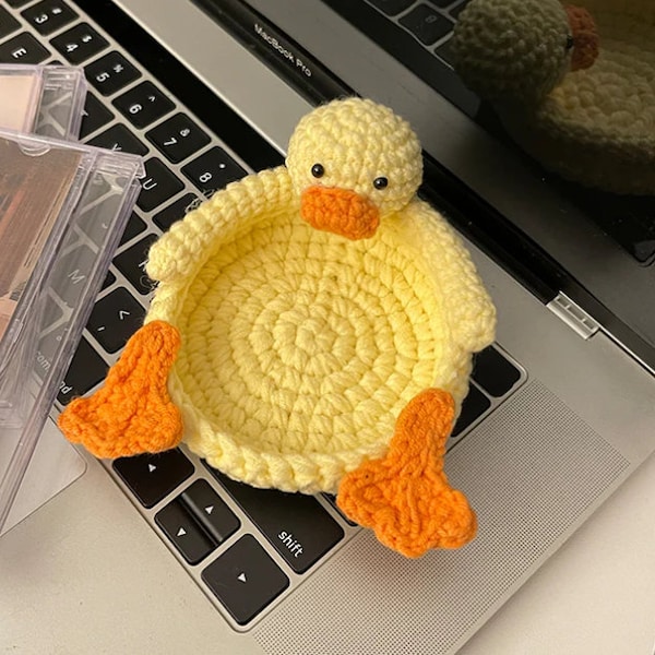 Duck Coaster Crochet PDF Pattern, No-sew Crochet Pattern, Duck Amigurumi PDF Pattern, Rubber Duckling Coaster, Crochet Farm Animal Gift