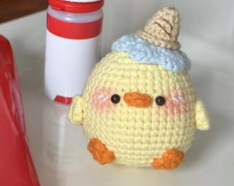 初心者向け簡単かぎ針編みひよこ型アイスクリームコーン、夏