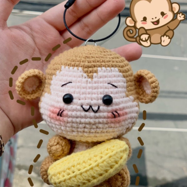 Monkey Holding A Banana Crochet PDF Pattern, Crochet Monkey Amigurumi PDF Pattern, Cute Crochet, Monkey Handmade, Crochet Farm Animal Gift