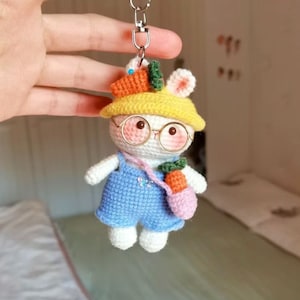 Bunny Keychain Crochet PDF Pattern, Crochet Bunny Amigurumi PDF Pattern, No-sew Crochet Pattern, Rabbit & Carrot Hanger, Crochet Animal Gift