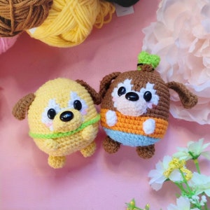 Gehaakte schattige honden stripfiguren PDF-patroon, gehaakte hond Amigurumi PDF-patroon, geen naai schattige dieren, gehaakte sleutelhanger dierencadeau