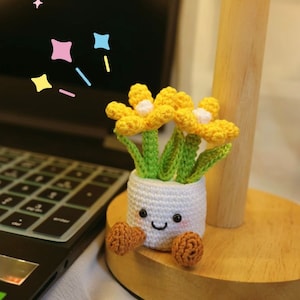 Schema PDF per un grazioso vaso di fiori all'uncinetto, schema PDF per un grazioso fiore all'uncinetto in amigurumi, grazioso arredo per la casa all'uncinetto, schema floreale all'uncinetto, regalo all'uncinetto