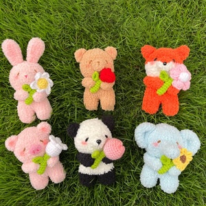 6 mini modelli di animali all'uncinetto in formato PDF, modello di animali all'uncinetto amigurumi in formato PDF, modello di orsetto all'uncinetto senza cuciture, regalo di animali dello zoo all'uncinetto