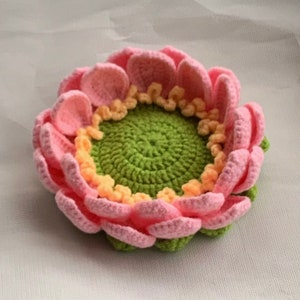 Schema PDF per sottobicchiere a forma di fiore di loto all'uncinetto, schema uncinetto senza cuciture, schema PDF per amigurumi a forma di fiore di loto, sottobicchiere a forma di fiore di loto, decorazioni per la cucina all'uncinetto