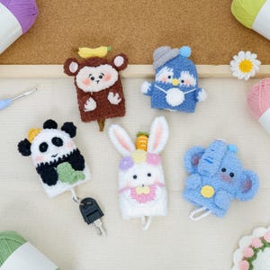 Car Key Case Step by Step Crochet PDF Pattern, Easy Crochet 5in1 Animal Key Holder Amigurumi: Monkey, Bunny, Panda, Elephant, Penguin
