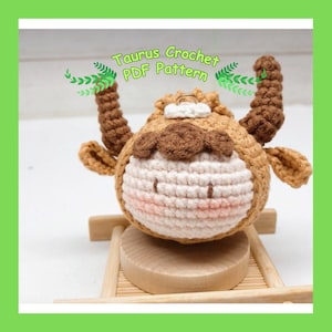 Wzór na szydełkową lalkę zodiakalną Byka, Wzór na szydełkową lalkę zodiakalną 12 znaków, Wzór Amigurumi PDF w języku angielskim, Wzór na szydełkową lalkę w języku angielskim