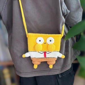 Crochet Cartoon Sponge Bag PDF Pattern, Cute Sling Bag Pattern, No sew Crochet, Crochet Candy Bag, Crochet Gifts, Cartoon Crossbody Bag