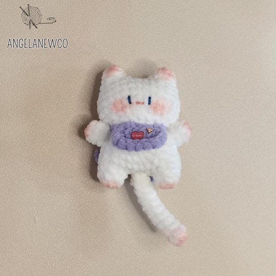 かぎ針編みの子猫キーホルダーPDFパターン、ミニ猫の編みぐるみの編み