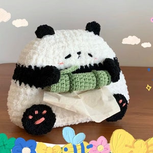Modello PDF per dispenser di fazzoletti Panda all'uncinetto, modello all'uncinetto senza cuciture, modello PDF Panda Amigurumi, dispenser di fazzoletti per la casa all'uncinetto per la cucina