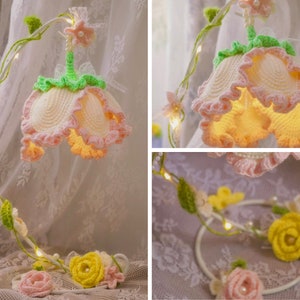 Lampada a forma di fiore all'uncinetto, schema PDF per una bellissima lampada all'uncinetto in stile amigurumi, schema all'uncinetto per lampada da scrivania, decorazione per la casa all'uncinetto senza cuciture