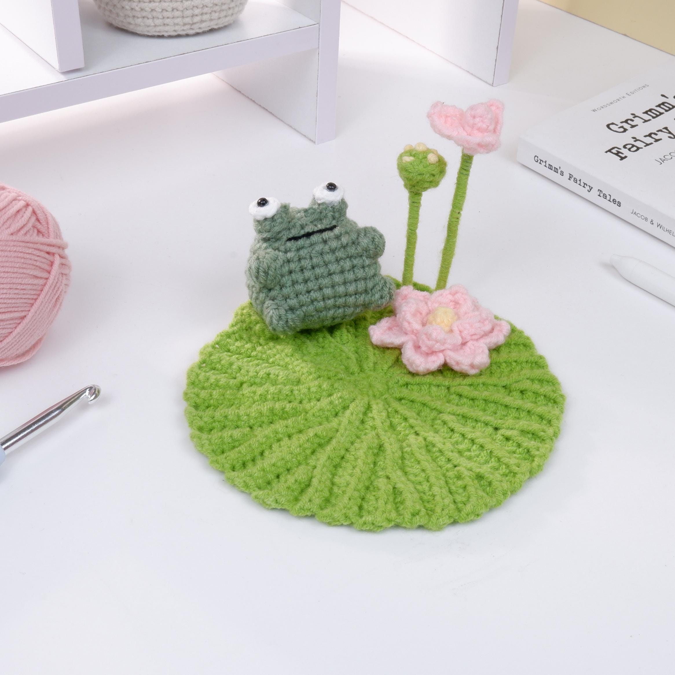 Cute Frog Coaster Crochet PDF Pattern, Crochet Frog on Lotus Leaf Coaster Amigurumi Tutorial, Crochet Cute Animal Coaster Home Decoration