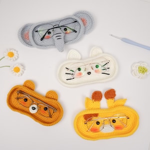 Modello PDF per portaocchiali all'uncinetto, set di 4 portaocchiali a forma di animale a basso costo, adatti ai principianti, regali per la festa della mamma e del papà