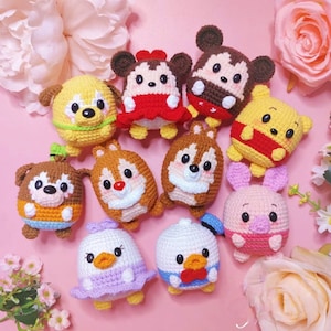 Modello PDF per personaggi dei cartoni animati dell'infanzia all'uncinetto, modello PDF per animali all'uncinetto Amigurumi, animali carini senza cuciture, regalo portachiavi carino all'uncinetto