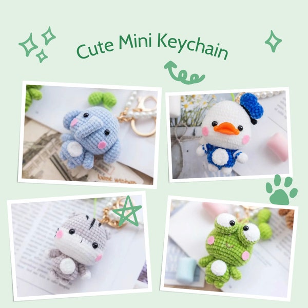 Crochet Cute Mini Keychain PDF Pattern, Crochet Cat Amigurumi PDF Pattern, Crochet Cute Animal, No sew Pattern, Crochet Keychain Animal Gift