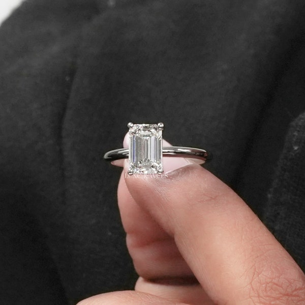 2 CT Emerald Cut Eco Friendly Diamond Engagement Ring | Color EF | Clarity VS | 14kt | Anniversary Gift, Bridal Ring | Lab Grown - Size 6.5