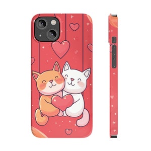 Cats & Heart iPhone Case - Super Slim/Tough iPhone 12 13 14 15 16 Pro Plus Pro Max Mini Gift Adult Teen Heart Cats Cute Valentines Day Love