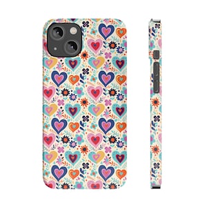 Heart & Flower iPhone Case Colorful Pattern iPhone 12 13 14 15 16 Pro Plus Pro Max Mini Valentine&#39;s Day Gift Adult Teen Kid Tough Slim Cute