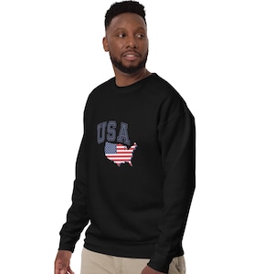 Sweat-shirt carte des Etats-Unis | Jour commémoratif américain | Chemise patriotique écologique | Tenue du 4 juillet | Pull unisexe américain