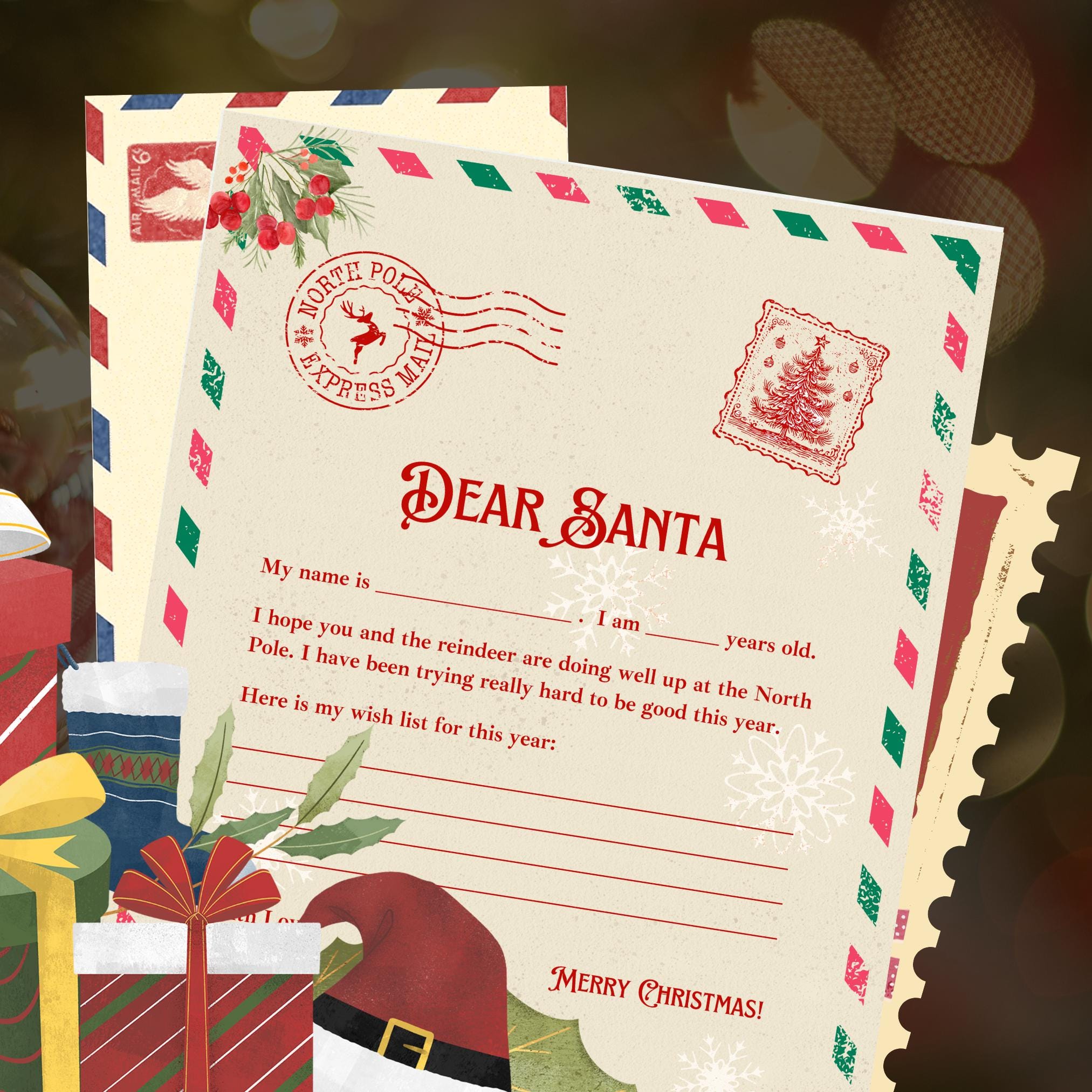 Personalized Santa Letter Card Template | Editable Christmas Stationery ...