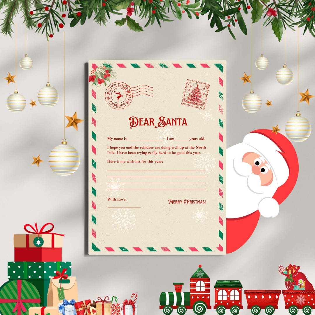 Personalized Santa Letter Card Template | Editable Christmas Stationery ...