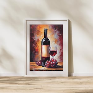 Red Wine & Grapes Oil Painting Art Print (Digital Download)