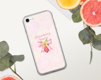 Kawaii Strawberry iPhone Case, Pink Bow, Y2K