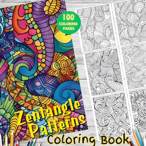 100 Zentangle Patterns Art Coloring Book, Printable Coloring Pages for Children & Adults, Instant Download, Printable PDF