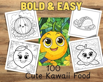Bold and Easy Coloring Book,  Cute Kawaii Food Coloring Pages,  Cute Food Illustrations, Relaxing Activity for Adults and Kids