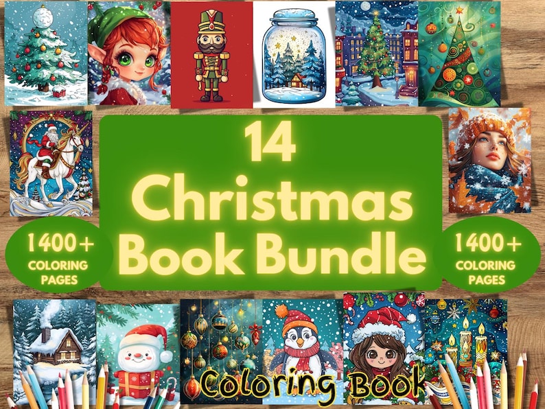 1400 Pages Christmas Coloring Bundle, Nutcracker, Chibi, Unicorns