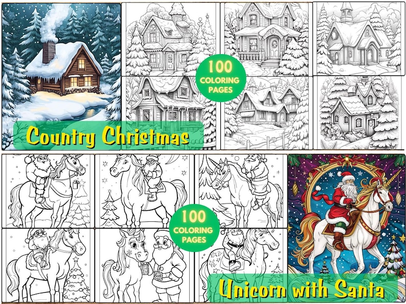 1400 Pages Christmas Coloring Bundle, Nutcracker, Chibi, Unicorns