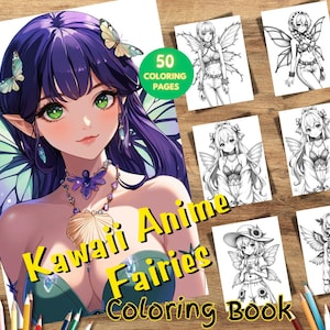 Kawaii Anime Feen Malbuch, niedliche Mädchen im Manga-Stil, verzauberte Fantasieseiten für Kinder & Erwachsene, digitaler Download