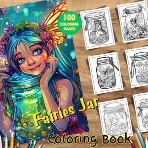 100 Fairies in a Jar Coloring Book, Whimsical Fairy Art, Printable Grayscale Fantasy Coloring Pages for Adults & Kids