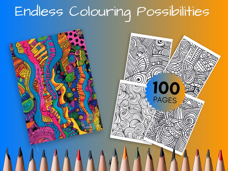 100 Zentangle Patterns Art Coloring Book, Printable Coloring Pages for