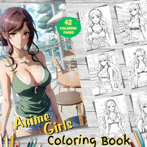 42 Anime Coloring Book, Printable, Anime Coloring Pages, Grayscale Coloring Book for Adults and Kids