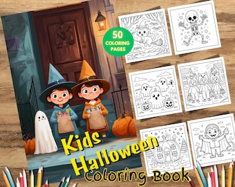 Kids Halloween Coloring Book Printable | Cute Spooky Kawaii Halloween Pages for Kids | Fun Fall Activity PDF Instant Download