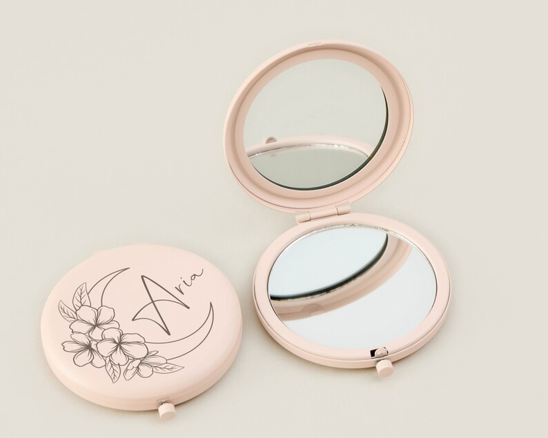 Miroir de maquillage fantaisie gravé pour cadeau de mariage, Miroir compact personnalisé, cadeau pour proposition, Cadeau personnalisé pour elle, Votre propre logo gravé image 4